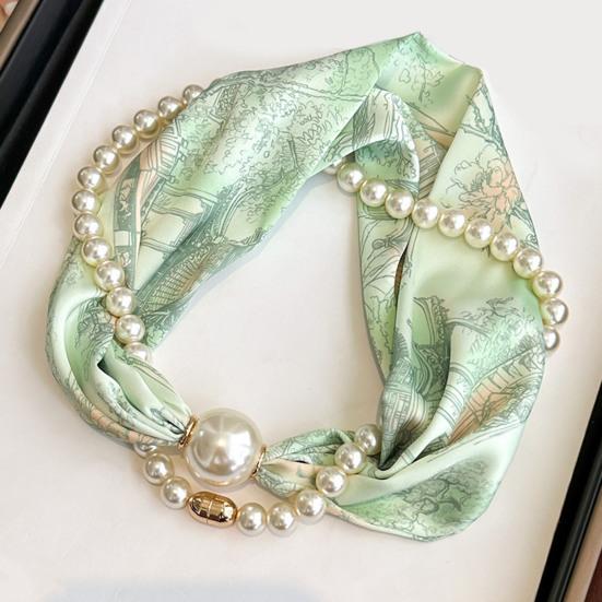 Sciarpa da Donna Stampa a Righe Perla Sintetica Fibbia Magnetica Texture Morbida Liscia Sciarpa Estiva Versatile Sottile Accessorio per il Collo