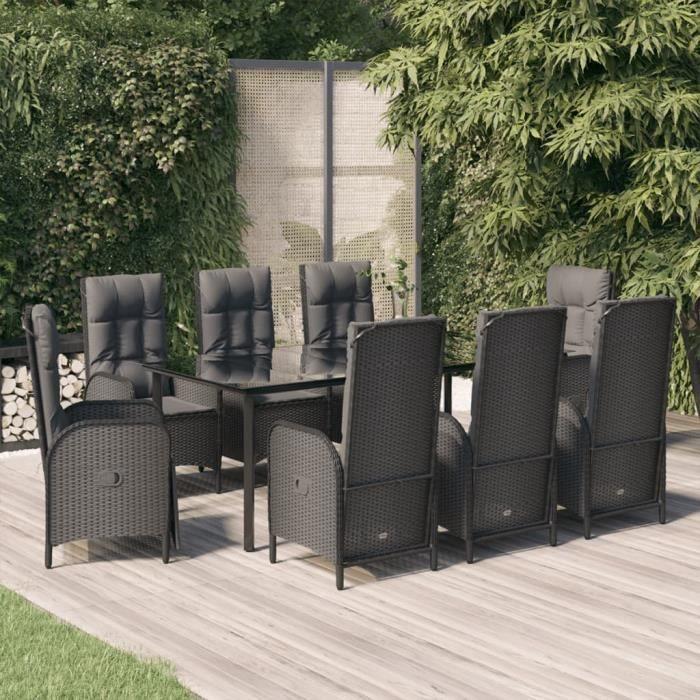 VidaXL Mobilier à dîner de jardin 9pcs et coussins noir résine tressée 3185196