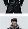 American Hooded PU Leather Winter Jacket with Faux Wolf Fur Collar for Men