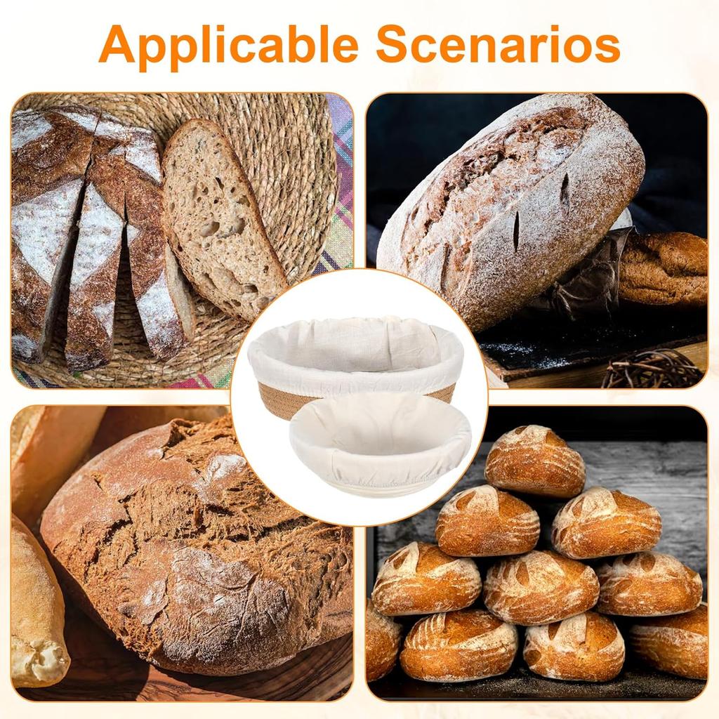 6-Piece Mini Banneton Basket Set with Bread Proofing Cover - Banneton Covers & Basket Liner for Sourdough Bread Baking Supplies - Includes 3 Oval & 3