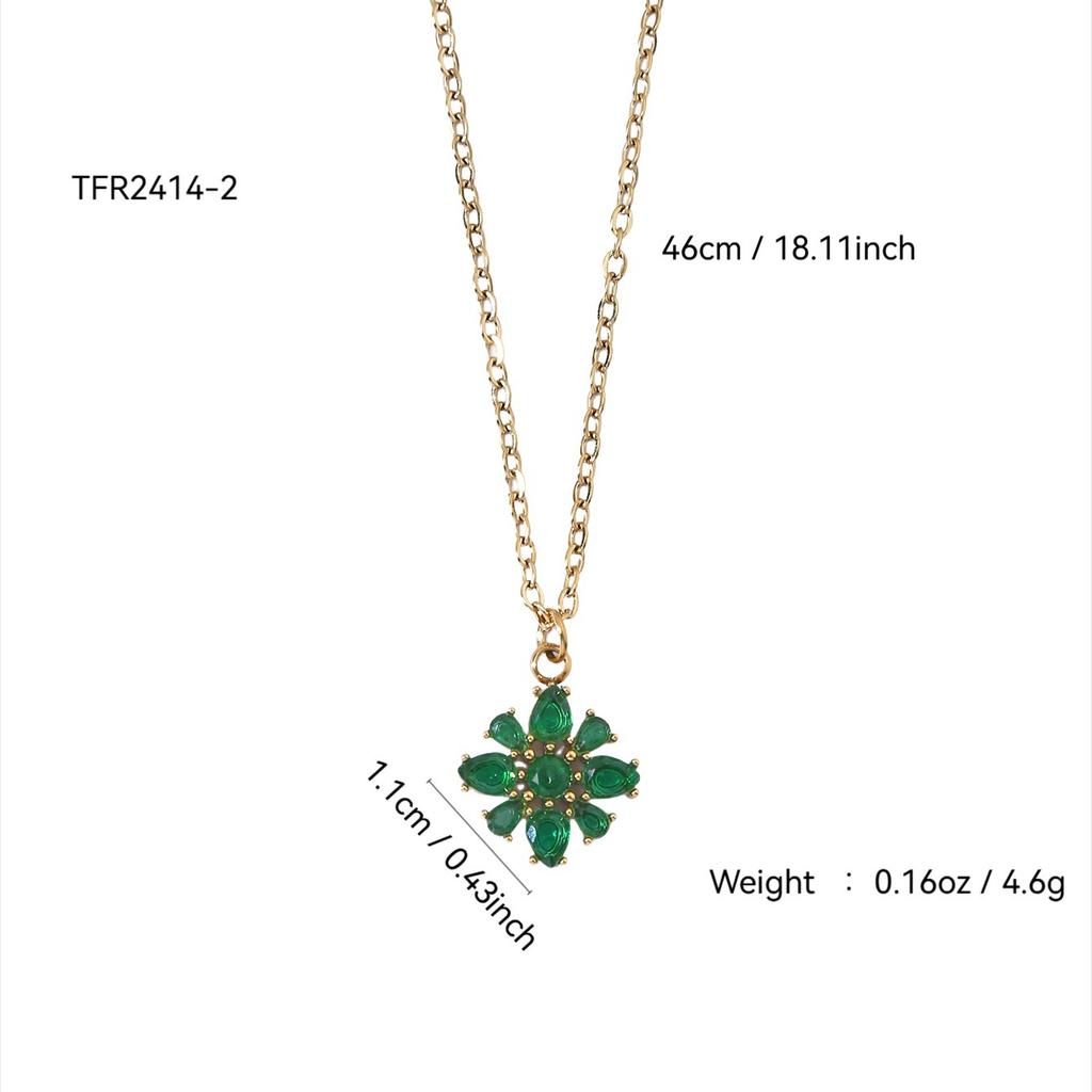 Women's Fashion Jewelry Necklace, Stainless Steel Plated with 18K Gold, Inlaid with Zircon Flower Pendant Necklace,