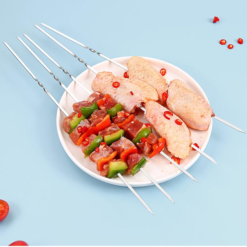 10Pcs Stainless Steel Skewers Flat Barbecue Sticks Reusable Kebab Skewers Meat Grill Tools 28/33cm BBQ Accessories