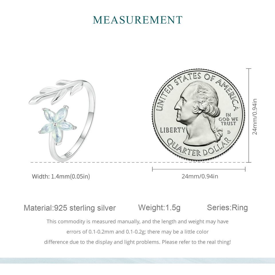 WOSTU 925 Sterling Silver Clear Green Cystal Flower Opening Ring For Women Hanmade Leaf Design Stackable Rings Girl Party Gift