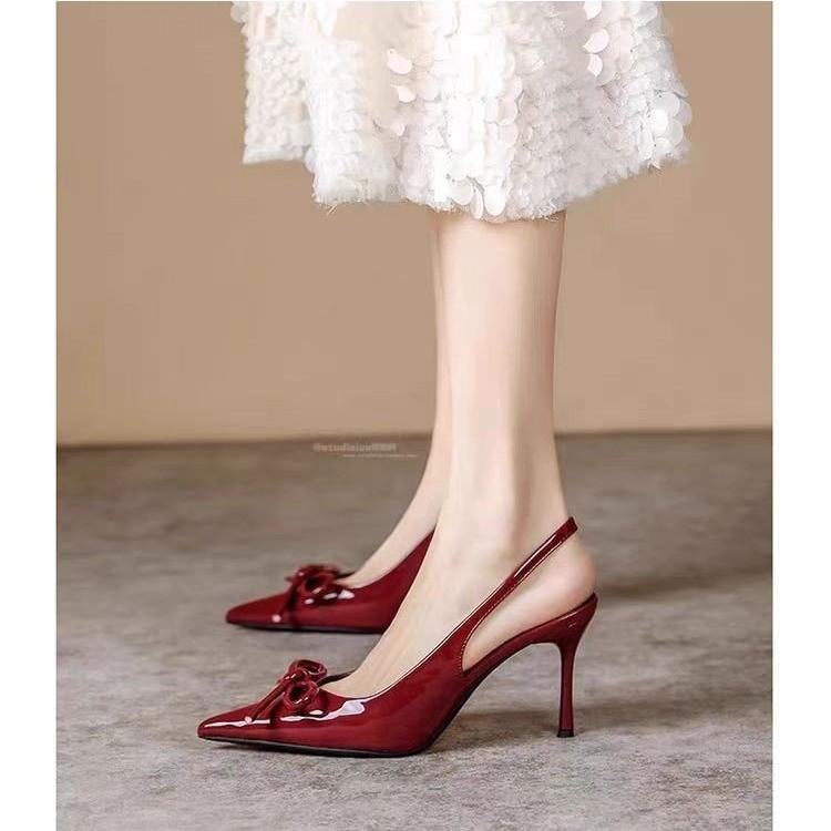 2025Pointed Toe Sexy Mid Heels Party Shoes Women Sandals Designer Summer Brand Pumps Slingback Casual Shoes Dress Slippers