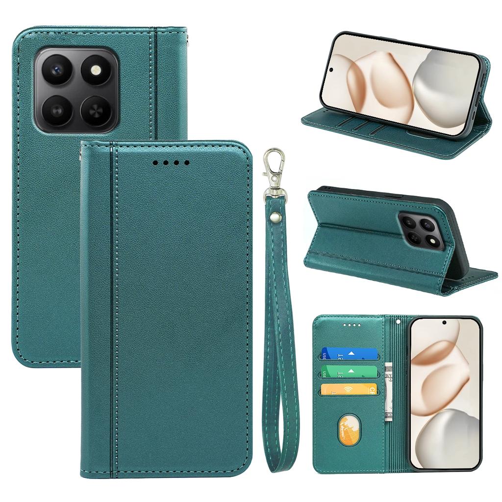 Wallet Case For Honor 400 Smart 5G/4G/X7d 4G Magnetic Closing PU Leather Phone Cover with Wrist Strap