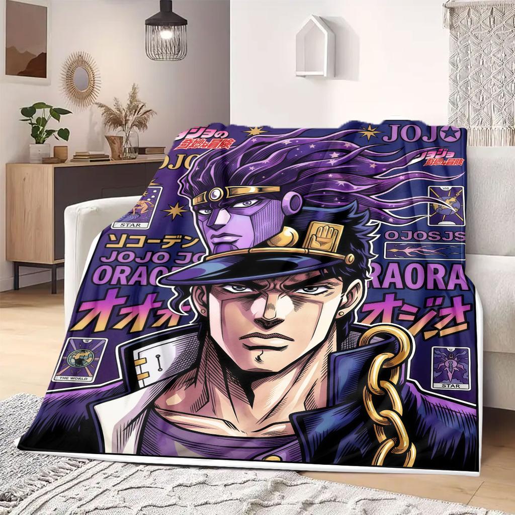 JoJo's Bizarre Adventure Flanelldecke mit Aufdruck, Bettwäsche im Cartoon-Design für Sofa, Gemütliche Heimdekoration, Reise-Picknick-Decke_LIAN