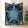 Pentagram Symbol with Golden Accents Printed Flannel Blanket for Bedroom, Living Room, Sofa, and Nap