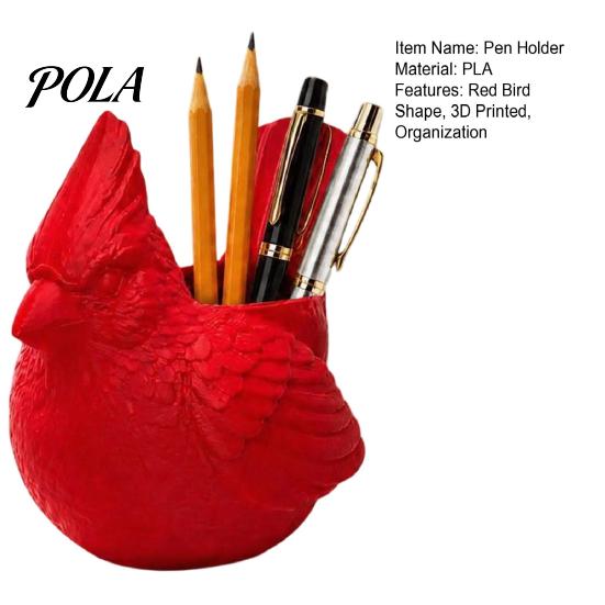 Gel Pen Holder 3D Printed Red Bird Holder, Cute Animal Pencil Smooth Surface Cup Storage Cup, Desktop Organizer for Pencils, Makeup Brushes,