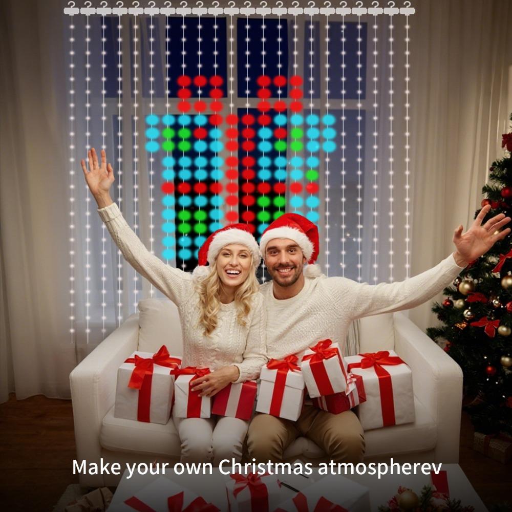 Smart Curtain Lights DIY Color Changing Fairy String Lights Music Sync for Indoor Outdoor Courtyard Garden Christmas Decoration