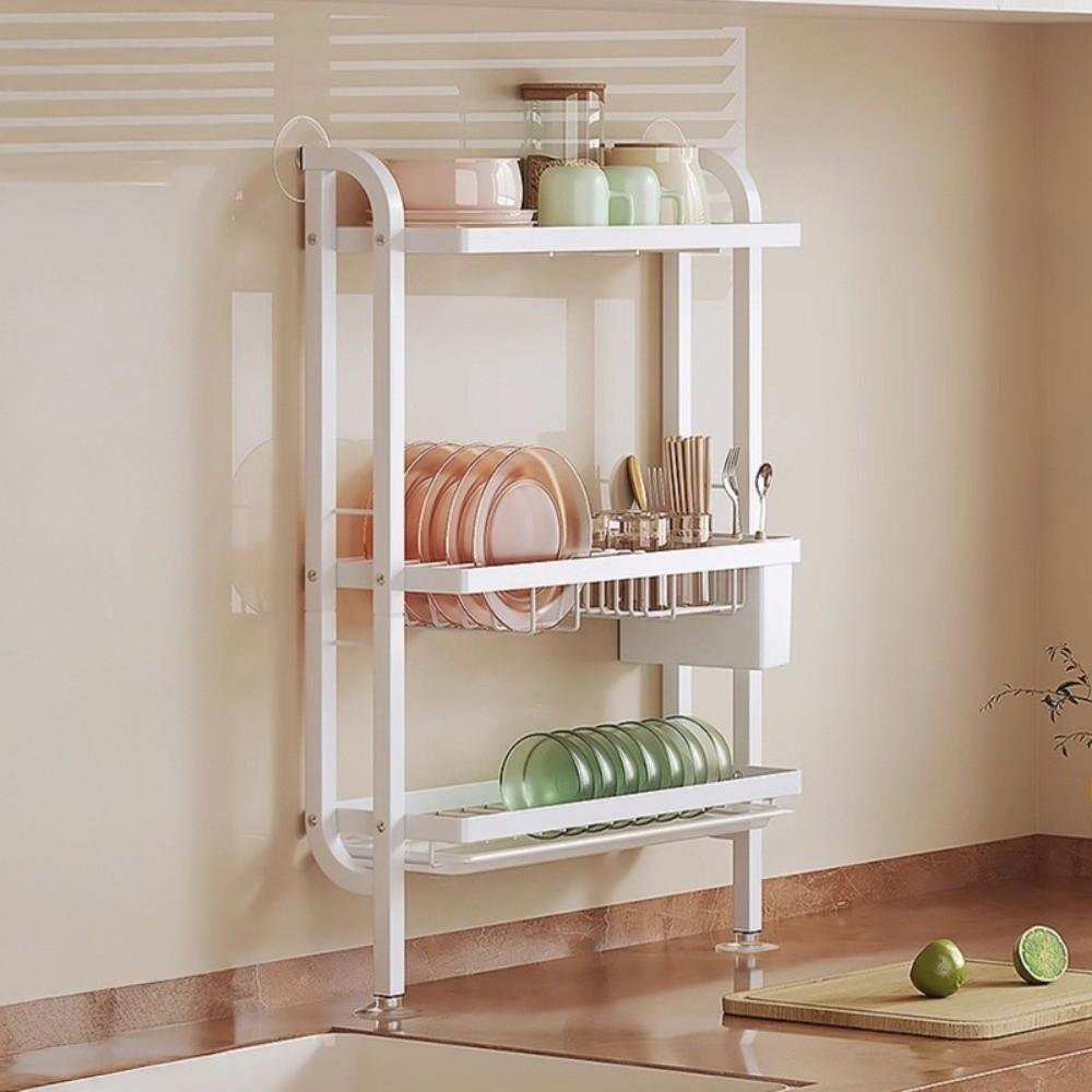 Space Saving Dish Drainer with Drain Tray Dinnerware Storage Rack Durable Kitchen Rack