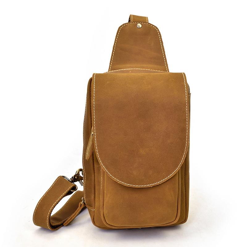 Large Capacity Leather Chest Bag Crossbody Bagpack For Man Sling Bag Vintage Fashion Unique Designer Chest Pack Shoulder Bag