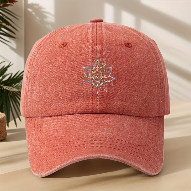 Vintage Versatile Cartoon Lotus Print Washed Vintage Soft Top Sunshade Baseball Cap Unisex Outdoor Universal Baseball Cap