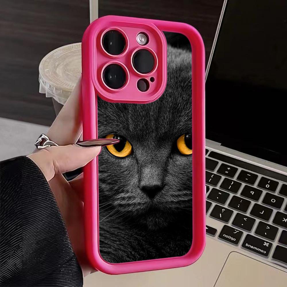 LZ3 Black Cat Green Eyes Silicone Phone Case for iPhone 11 13 14 15 16 Pro Max 7 8 16 Plus 12 mini XS Max XR Shockproof Back Cover