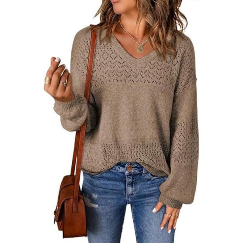 Autumn and Winter New Women's All Match Pure Cotton Casual Long Sleeved V-neck Lightweight Knitted Pullover Sweater Top