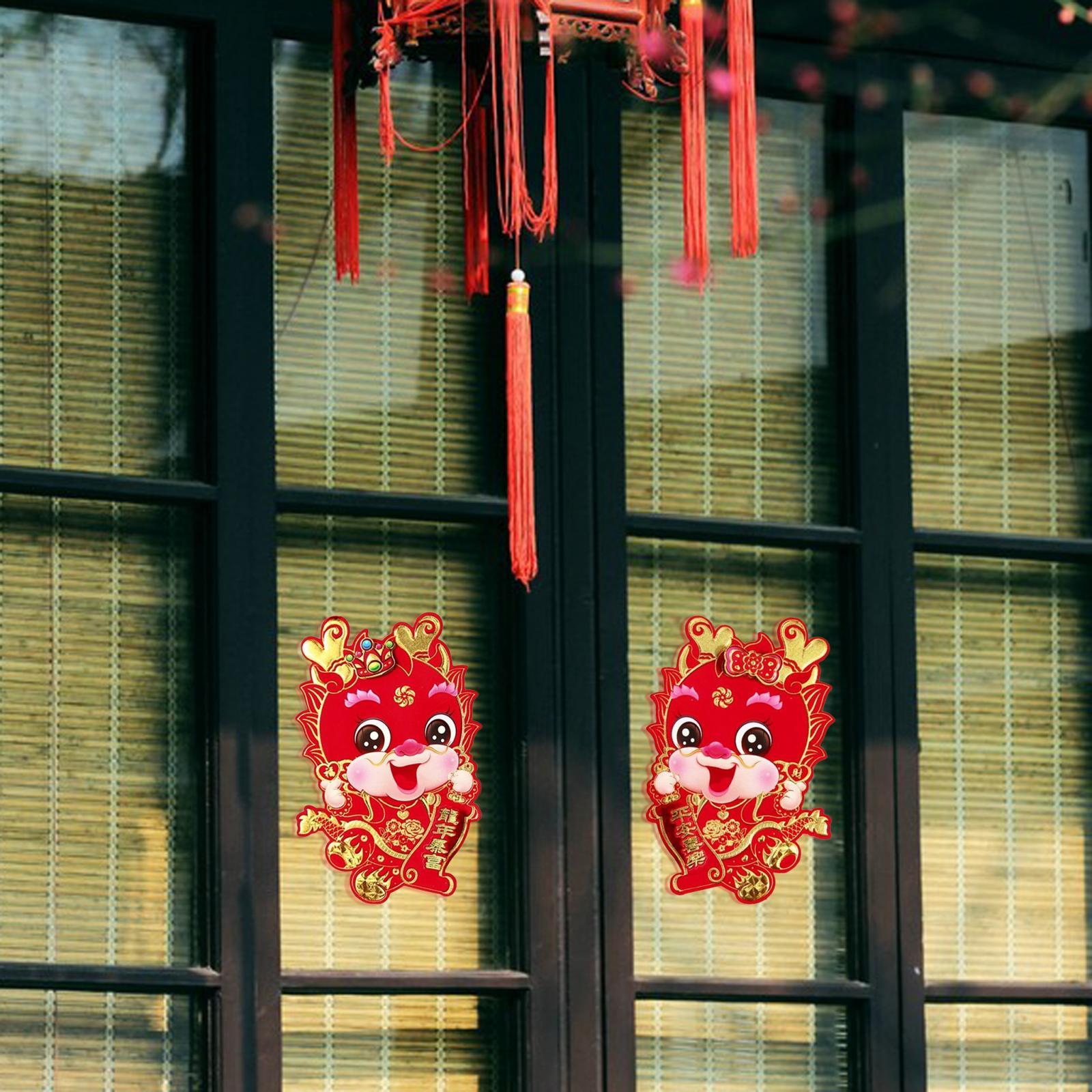 

2x New Year Door Stickers Chinese New Year Decoration New Year Window Clings Dragon for Bedroom, Living Room, Celebration