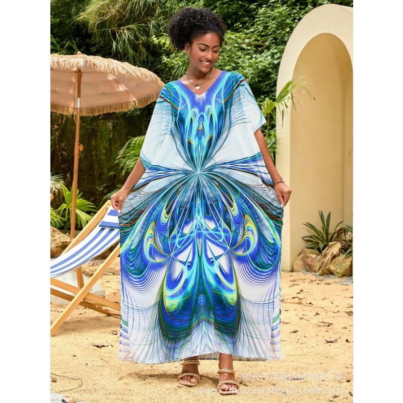 

Плюс Размер Пляжный Принт Свободный Халат Для Отдыха Бикини Загар Накидка Для Женщин One Size