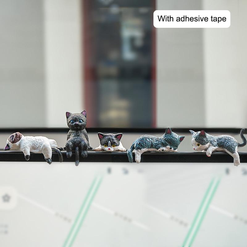 5Pc Car Landscape Cat Ornaments Cute Cartoon Cat Ornament Car Center Console Navigator Screen Sleeping Cat Decoration Miniatures