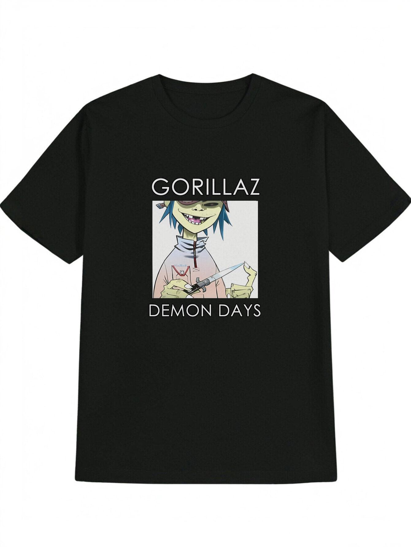 Casual Round Neck T-shirt with Cartoon Character Blue Hair Print M