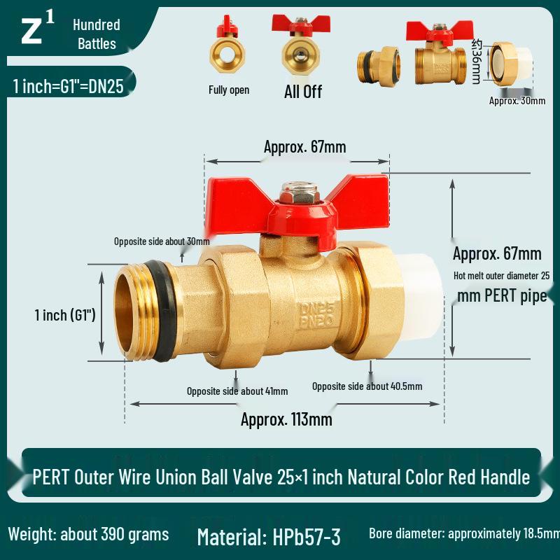 All-Copper PPR Male Thread Double Union Ball Valve for Water Pipes - Compatible with 4, 6, 20, 25, and 32 Points.