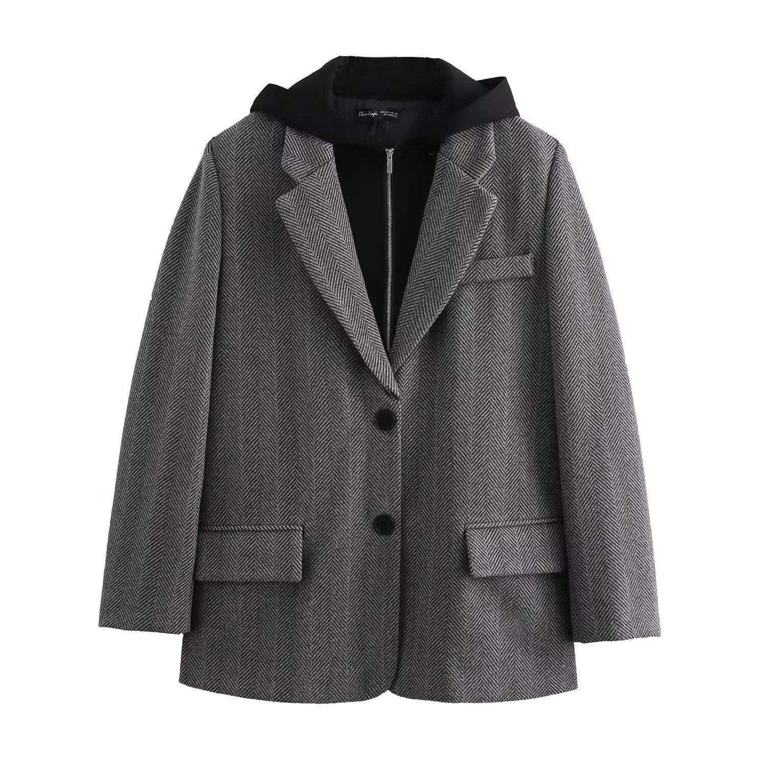 

Женская осенняя мода 2024: Куртка в елочку в европейском и американском стиле с повседневными брюками Small