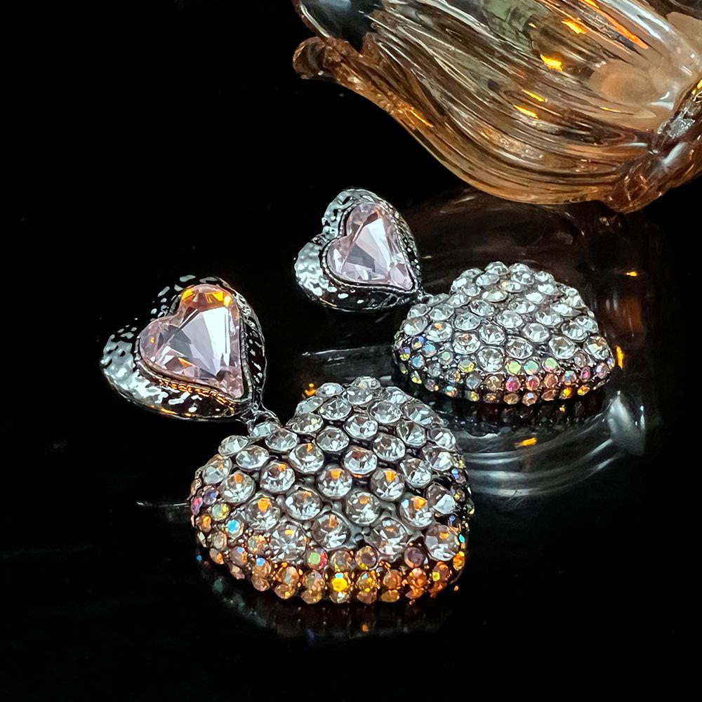 Exquisite Pink Diamond Heart Earrings - Elegant Gold-Plated Luxury Design