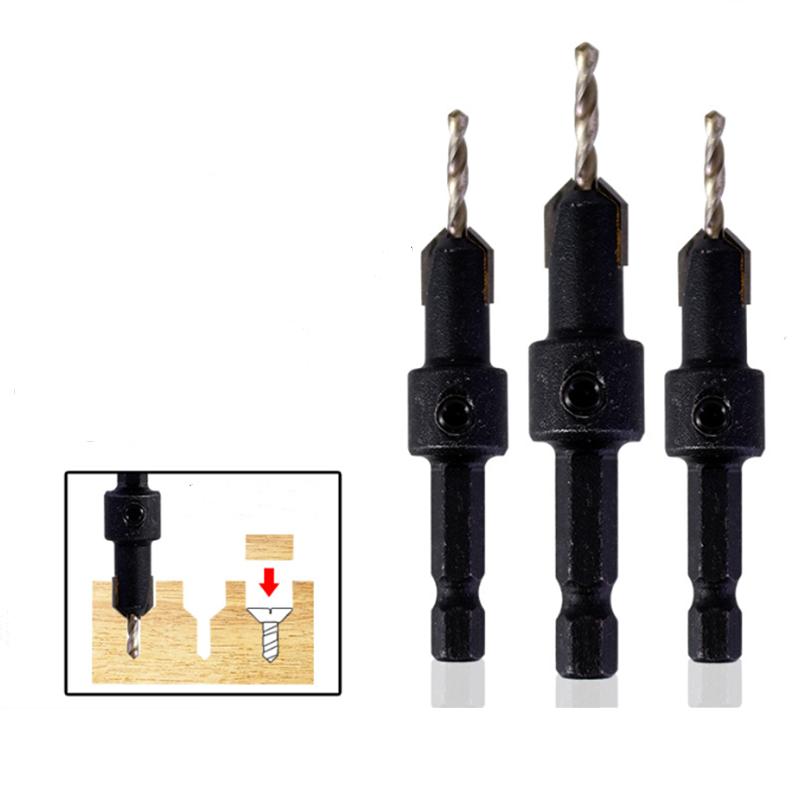 5/6pcs Countersink Drill Woodworking Drill Bit Set Drilling Pilot Holes For Screw Sizes #5 #6 #8 #10 #12 With a Wrench Tools