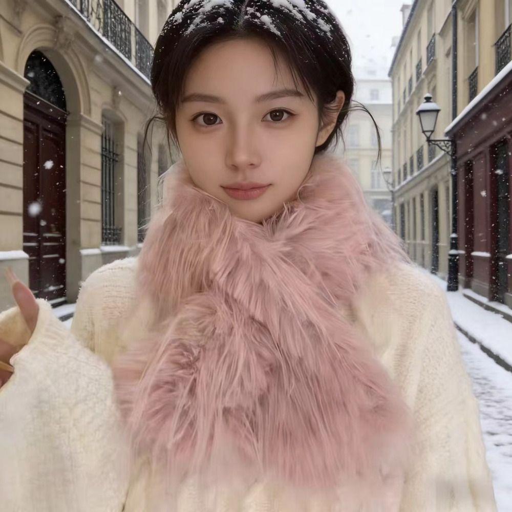 Thicken Warm Faux Fox Fur Scarf Fluffy Thick Tassels Thickened Scarf Long Scarf Autumn Winter