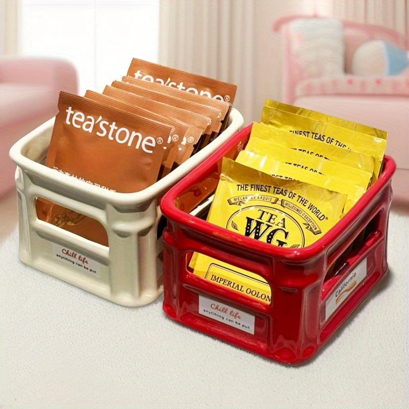 

Multifunctional Ceramic Storage Baskets for Coffee Tea Bags, Kitchen Spices, And Snacks Dorm Essentials Desktop Organizer Boxes, Lidded Storage Bins червоний