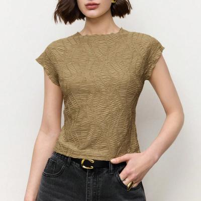 Summer Knitted Jacquard Short Sleeve Top Slim Short Women's T-shirts