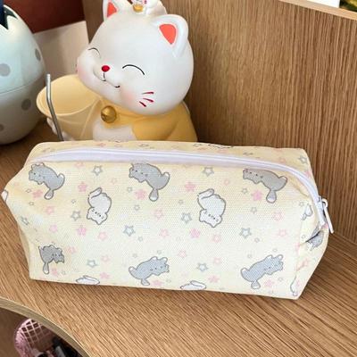 Enkel Söt Tecknad Kattmönster Pennskrin Bärbar Kontorsmaterial Organizer Påse Kawaii Flickors Skolmaterial Sminkförvaringsväska
