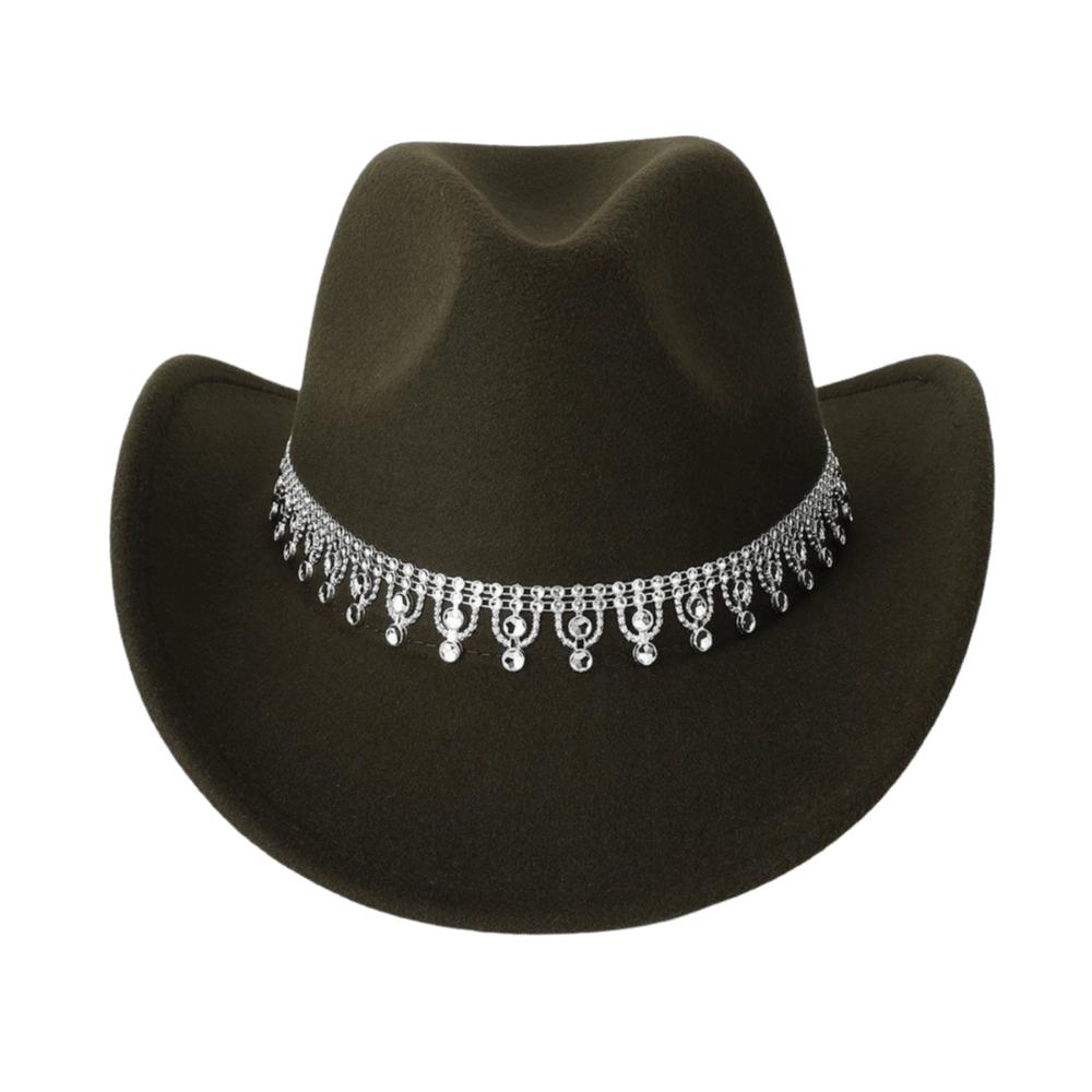 Sparkling Western Cowboy Hat Rhinestone Decoration Top Hat Elegant Felt Fedora Hat Women