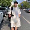 2Pcs/Set O-Neck Short Sleeve Waffle Texture Casual Outfit Pockets Drawstring Elastic Waistband Solid Color T-shirt Loose Shorts Sport Suit Streetwear