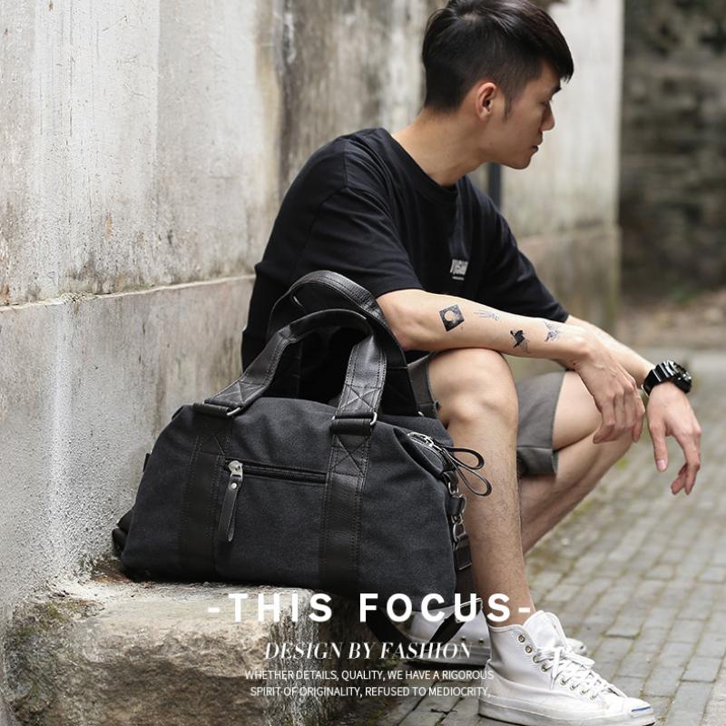 Men's Canvas Tote Travel Bag Large Capacity Luggage Shoulder Crossbody Bag Korean Sport Gym Fitness Duffels Short Trip Bags