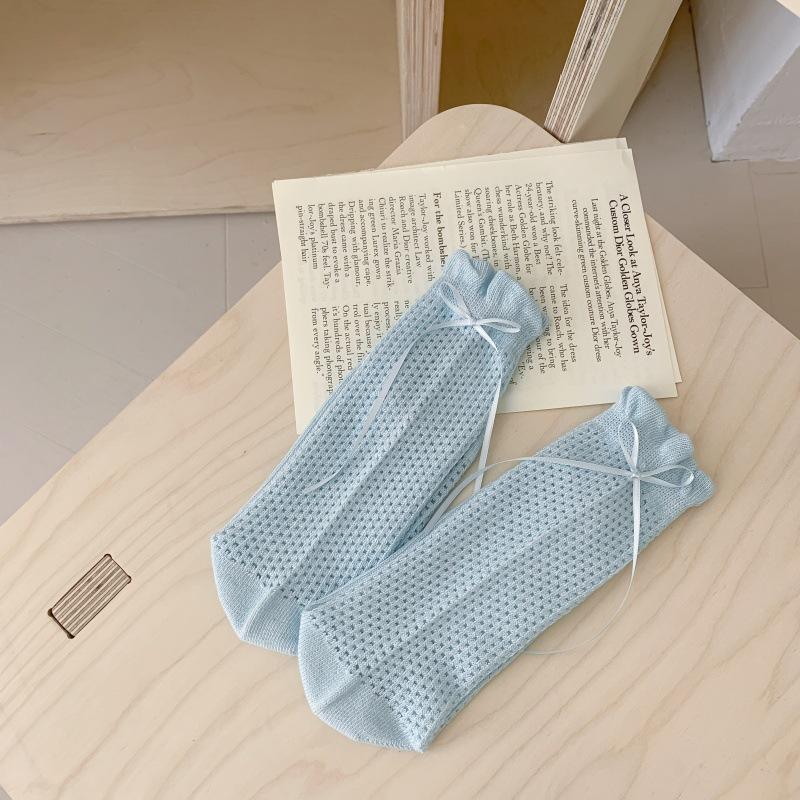 

Spring And Summer Hollow Bow Mid-Tube Socks, Princess Style Thin Women S Socks, Girls Lolita Stack Socks, Dance Socks One size fits all небесно-голубой