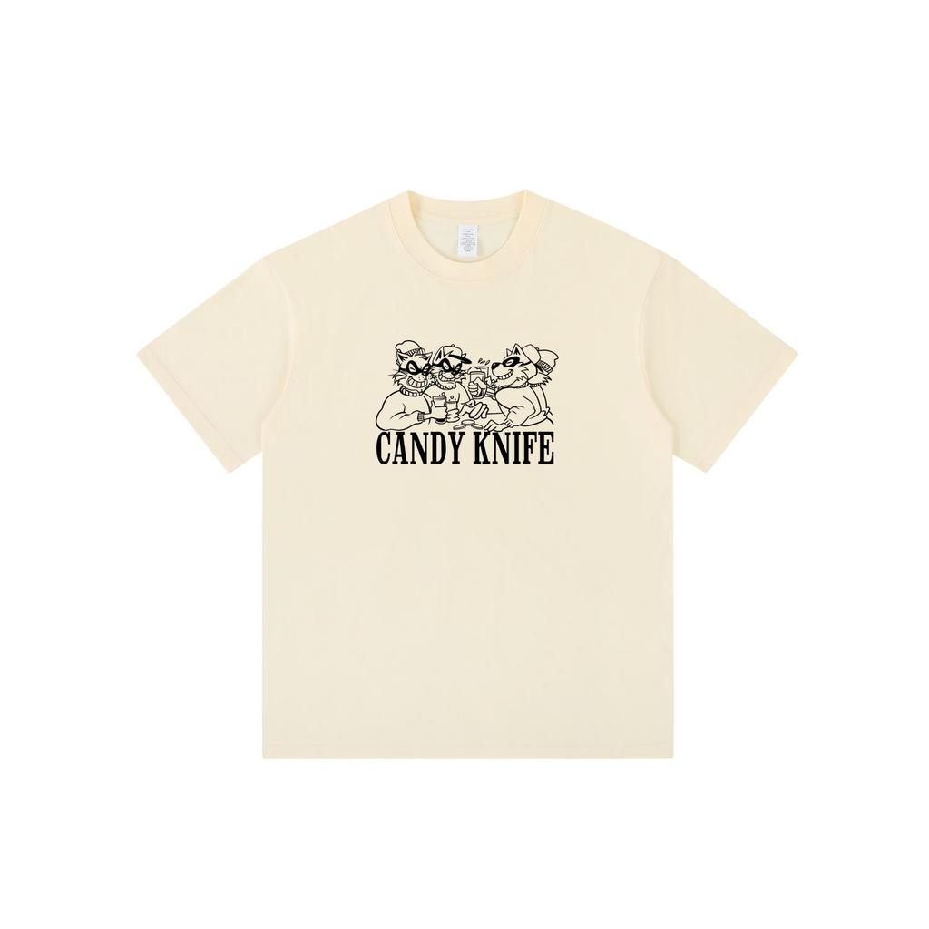 Vintage American Retro Puppy Beer Print Short Sleeve Pure Cotton T-shirt