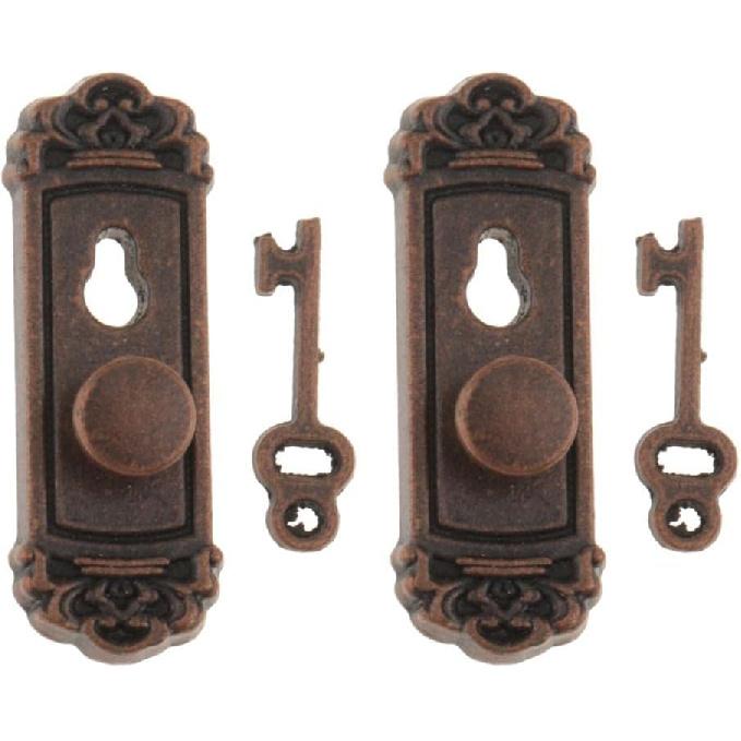 1/12 Scale Dolls House Miniature Handle Key Set Door Knob Fittings 2 Pieces