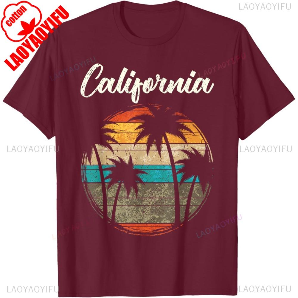 Retro Palm Trees California TShirt Sunset In California Tshirt Men Women Fashion Cotton Tee Tops for Him and Her In California