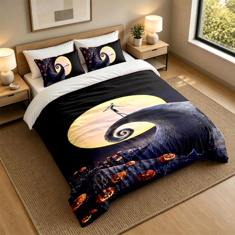 3Pcs Bedding SetThe Nightmare Before Christmas Jack Sally Soft Bed Sheet and Two Pillowcases Home Bedroom Decor