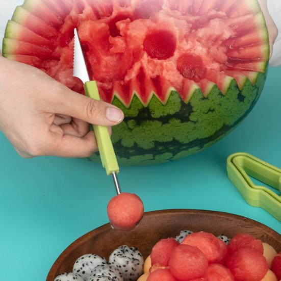 3-in-1 Fruit Ball Scooper Melon Baller Scoop Pulp Separator Stainless Steel Fruit Carving Tools for Cantaloupe Watermelon