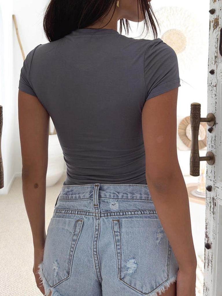 Y2K Casual Gładki Dopasowany Krótki Rękaw - Wiosenno-Letni Bestseller w Europie i Ameryce