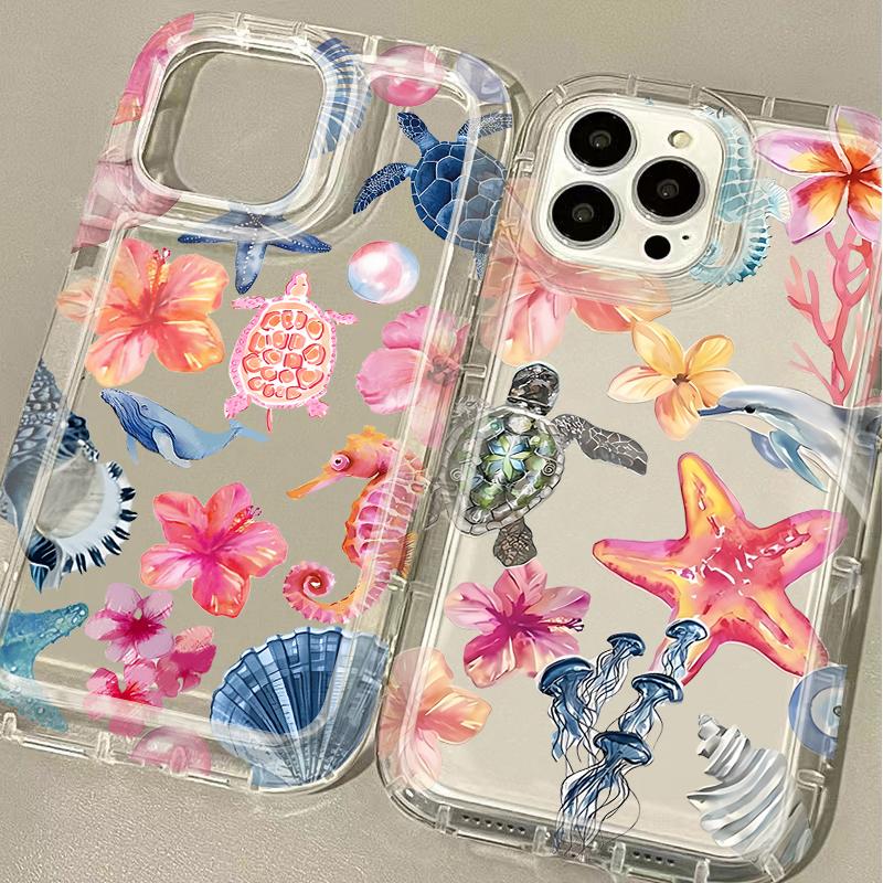 Blue Ocean Animals Phone Case For iPhone 16 15 14 Pro 13 12 11 Max Plus 7 8 Plus XR X XS SE 2020 Shockproof Soft Silicone Cover
