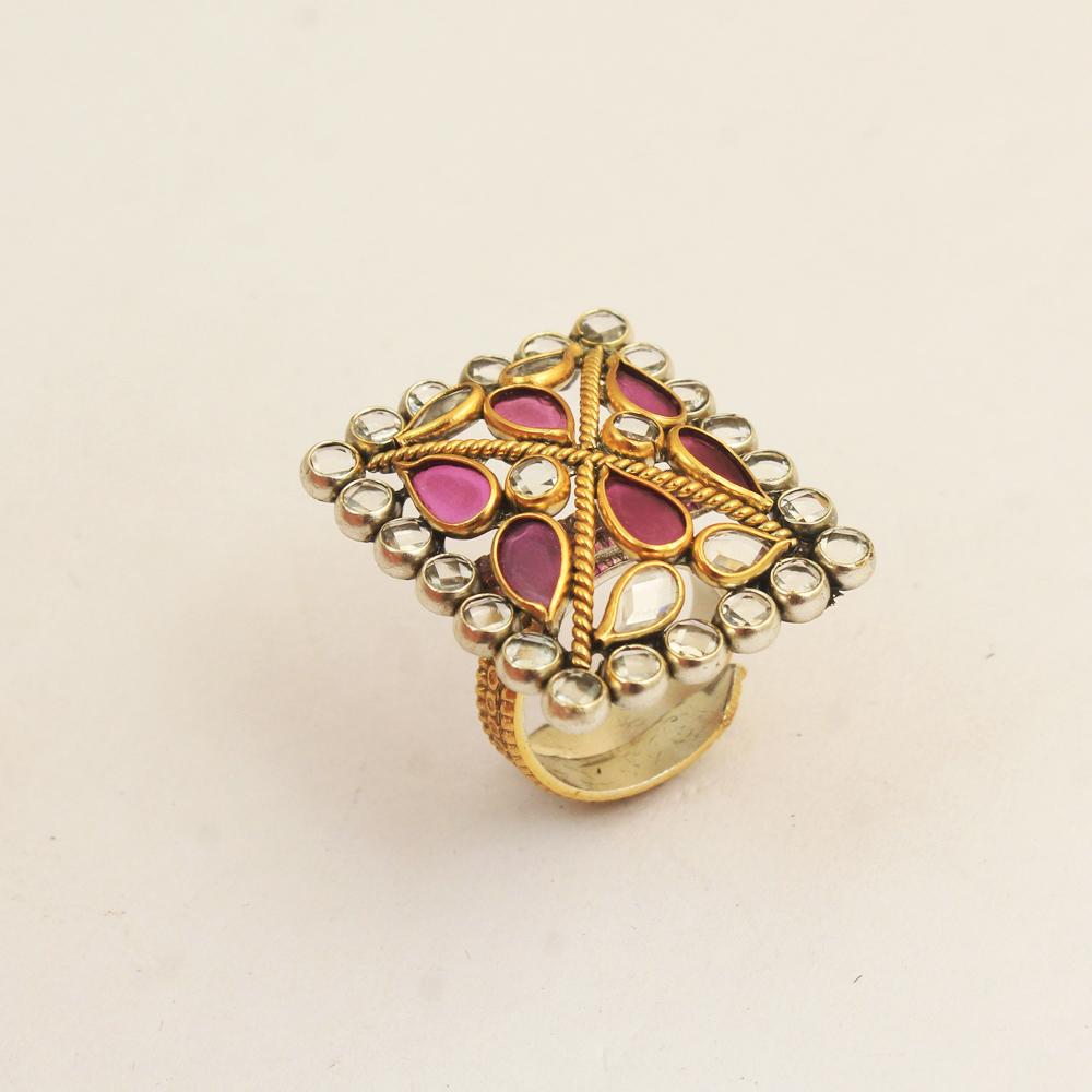 Enamel Crystal Ring 925 Sterling Silver Gold Plated Jewelry