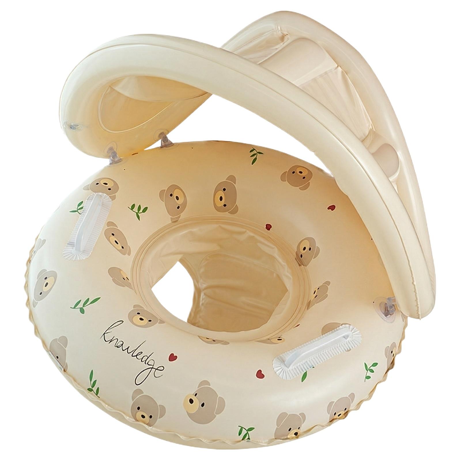 Inflatable Baby Swim Ring with Canopy Thickened Water Float Seat for Toddlers Adjustable Sunshade Pool Float Ring One Size