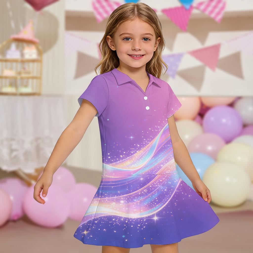 Kids'  Dress - Short Sleeve Pocket Color Frock Kids' Collared Dress - Short Sleeve Pocket Frock