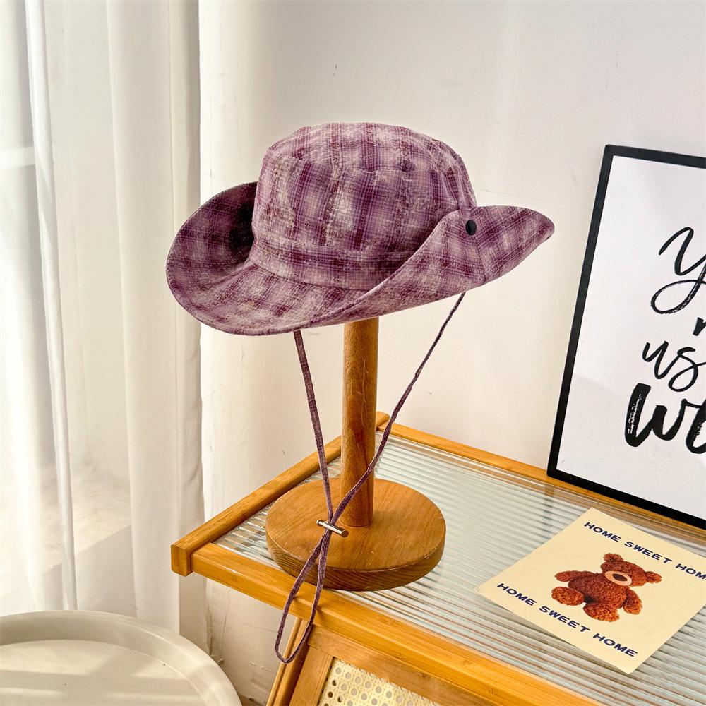 

Spring and summer new double-sided plaid bucket hat, thin versatile basin hat, light and quick-drying outdoor sun protection hat average size