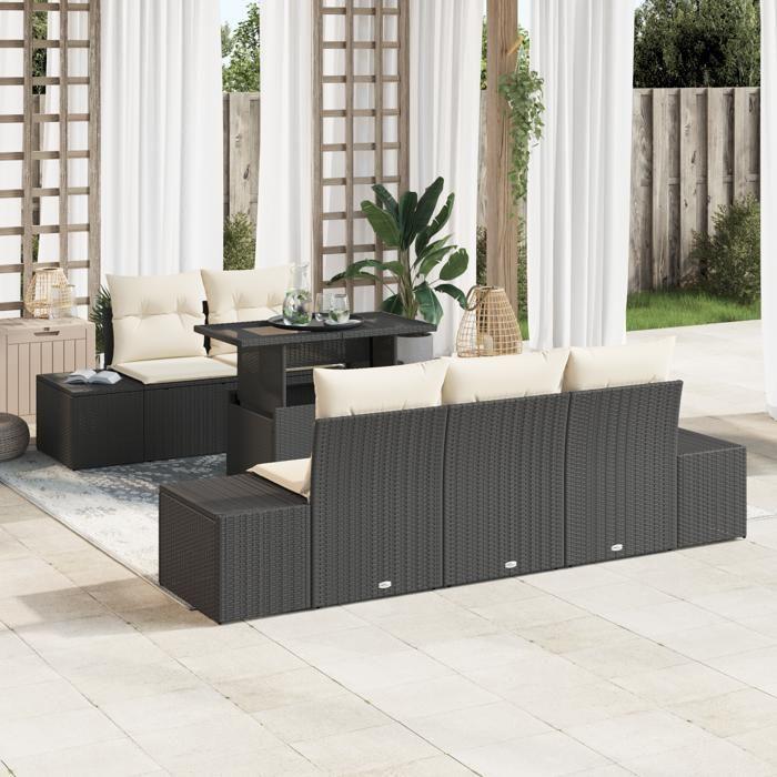 VidaXL Ensemble de 6 canapés de jardin avec coussins Noir Poly Rattan 3349093