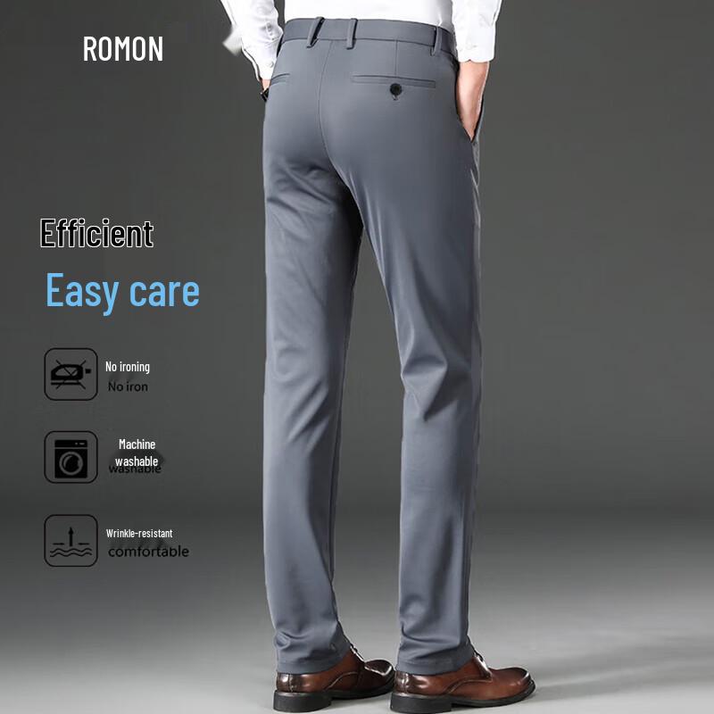 Luomeng Men s Wrinkle-Free Business Casual Straight-Leg Trousers 40