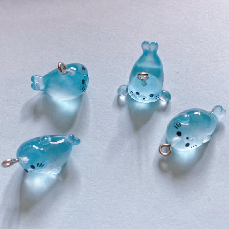 10pcs Kawaii Blue Seals Luminous Animal Resin Charms Pendants DIY Jewelry Making Accessories Keychain Earrings