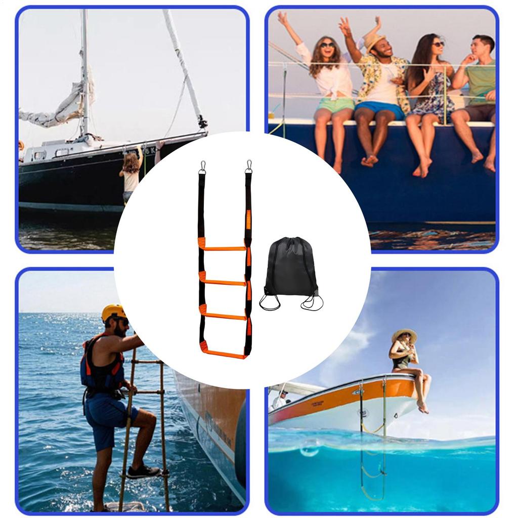 Boat Rope Ladder 600lbs Folding 4-Step Fishing Boat Rope Ladder Marine Climbing Stairs for Travel Outdoor Yacht Water Activities