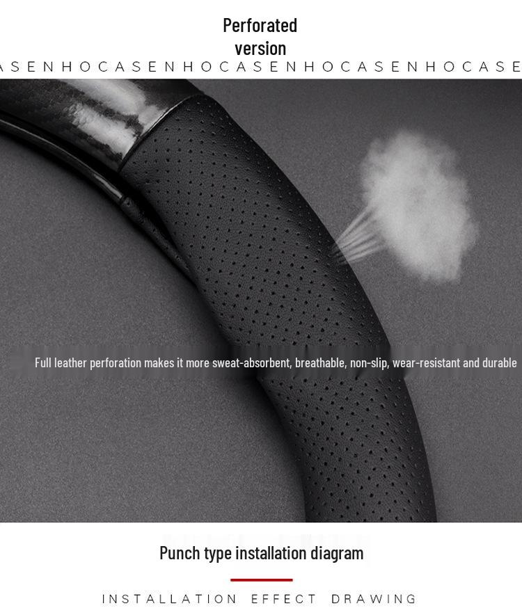 Universal Genuine Leather Carbon Fiber Steering Wheel Cover, Ultra-Thin and Comfortable Grip for All Seasons